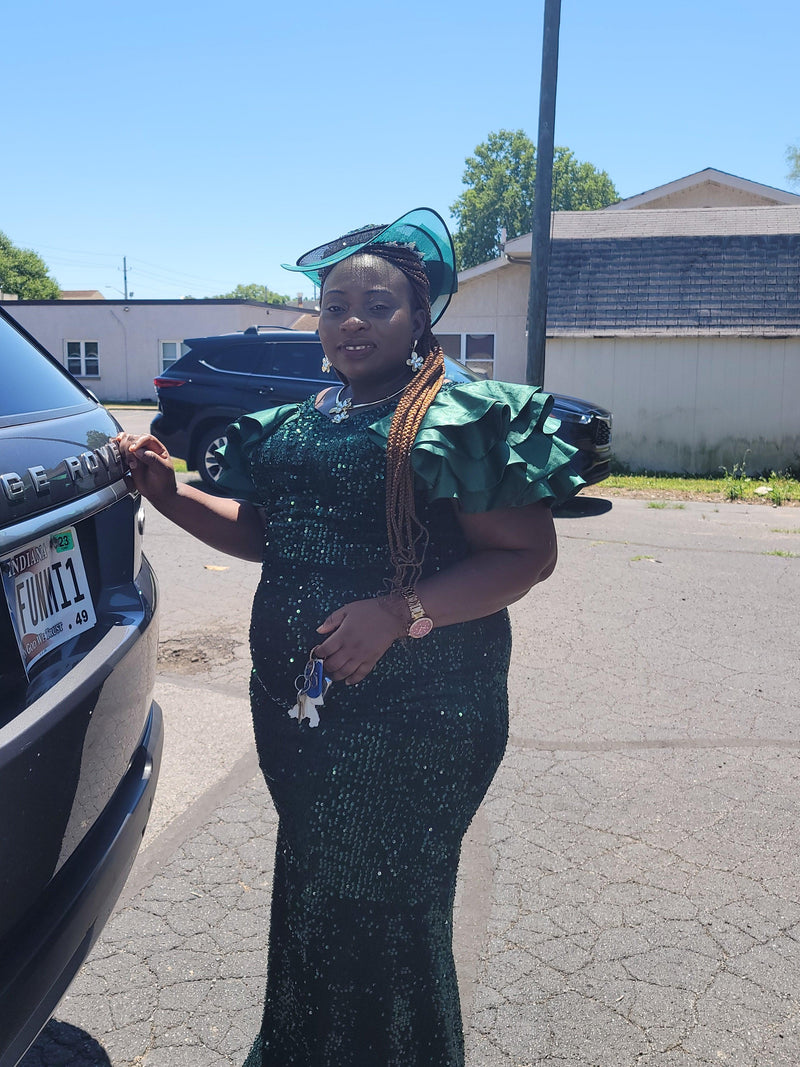 Sequins green dress with puffy sleeve - Blessed_PTA_Collections