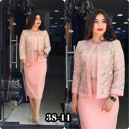 Pink lace jacket dress suit